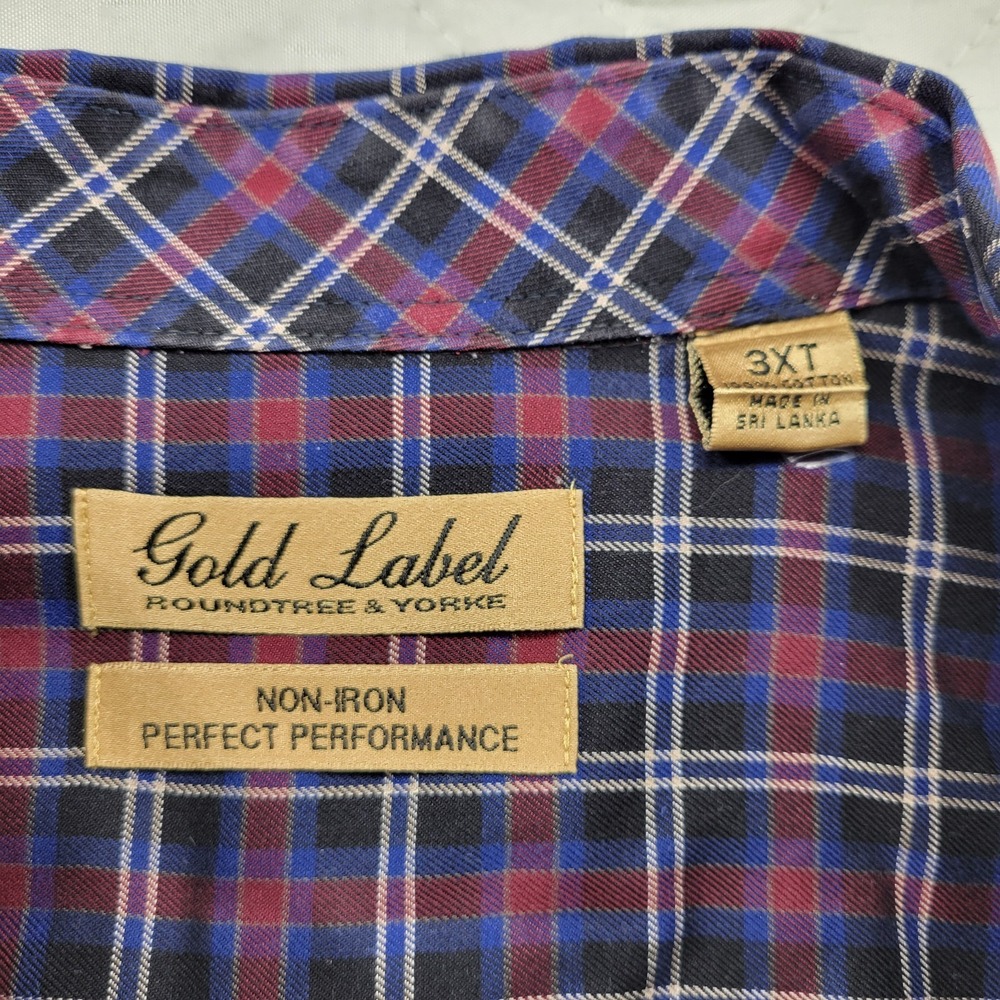 Roundtree & Yorke Gold Label blue/red plaid long sleeve dress shirt size 3XT - Picture 4 of 4